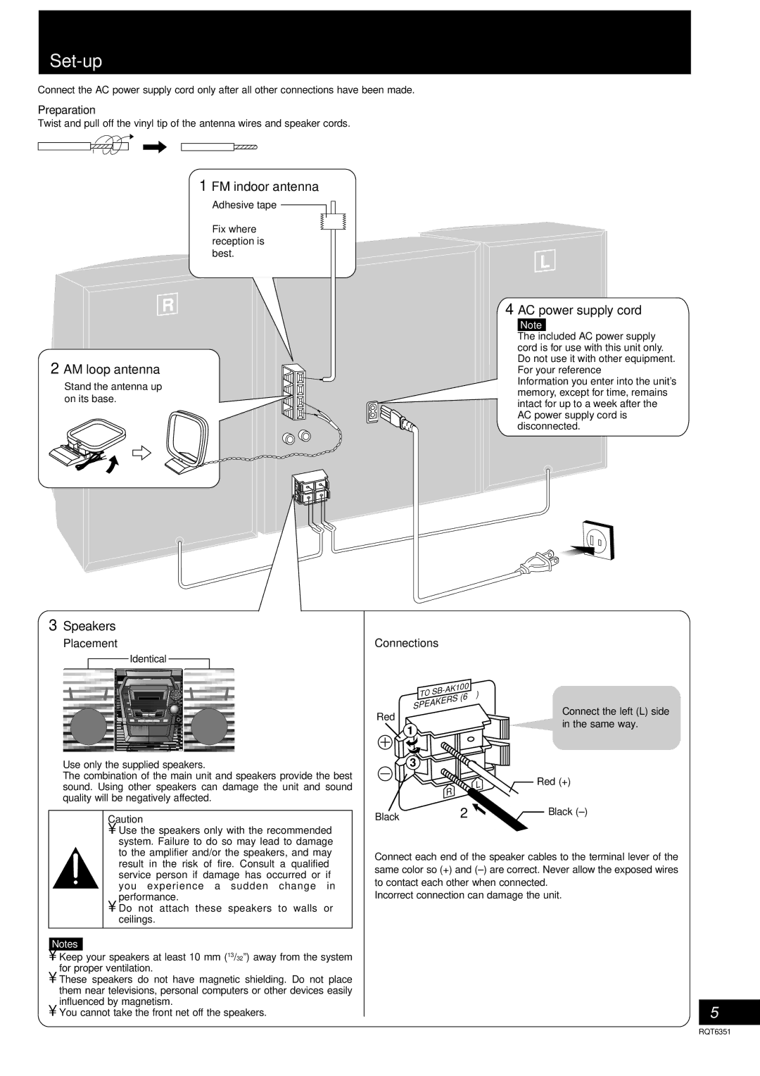 Panasonic SC-AK100 operating instructions Set-up, Preparation, Placement Connections 