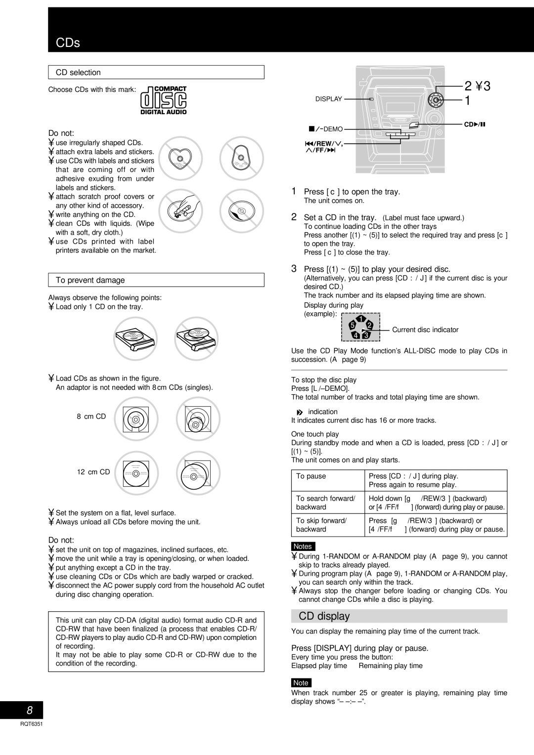 Panasonic SC-AK100 operating instructions CDs, CD display 