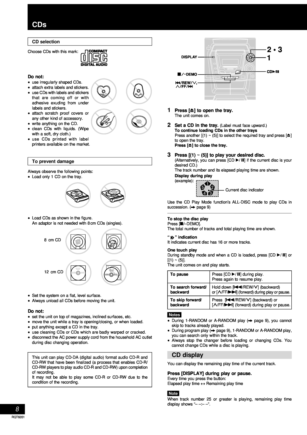 Panasonic SC-AK100 operating instructions CD display 
