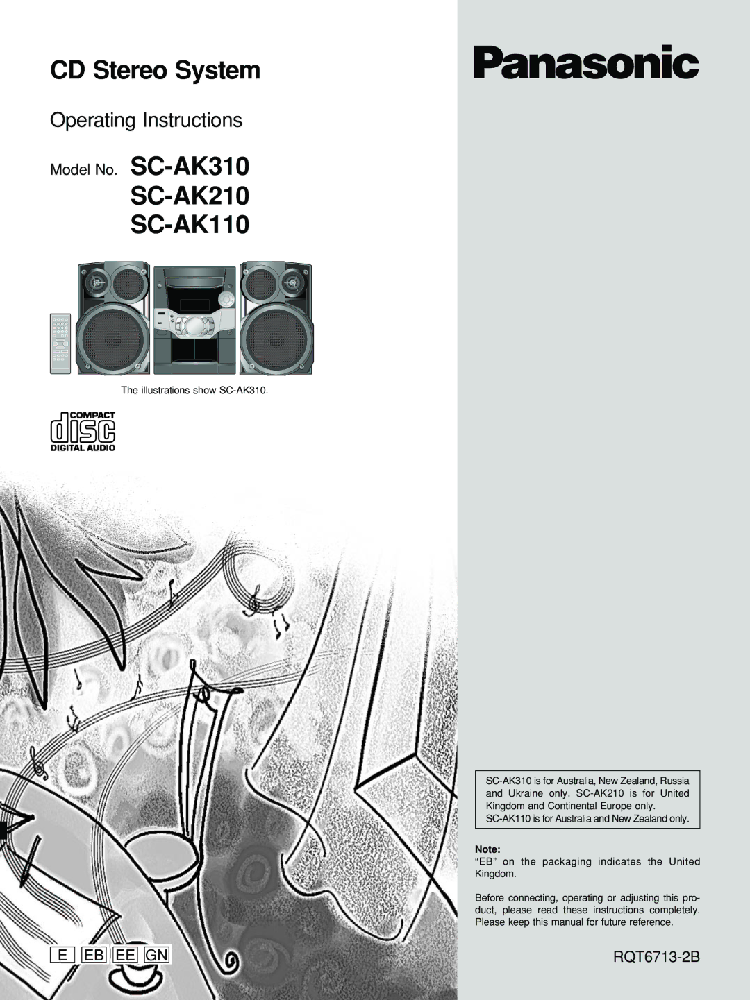 Panasonic manual SC-AK210 SC-AK110, Illustrations show SC-AK310 