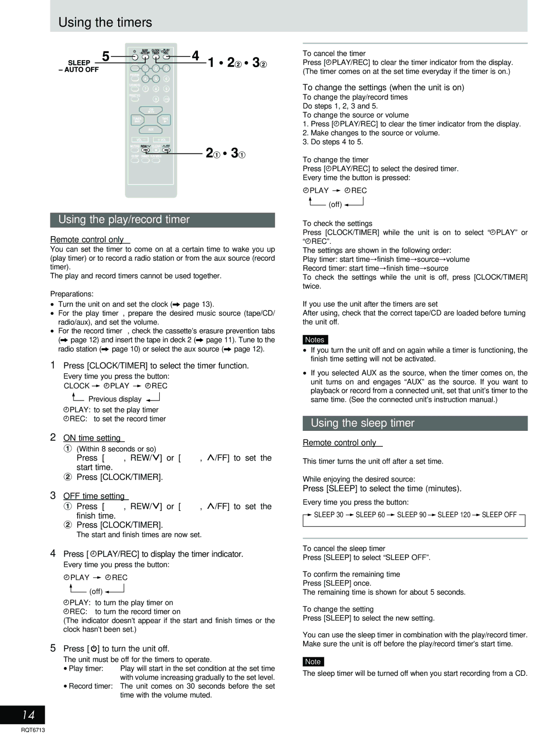 Panasonic SC-AK110, SC-AK210 manual Using the timers, Using the play/record timer, Using the sleep timer 