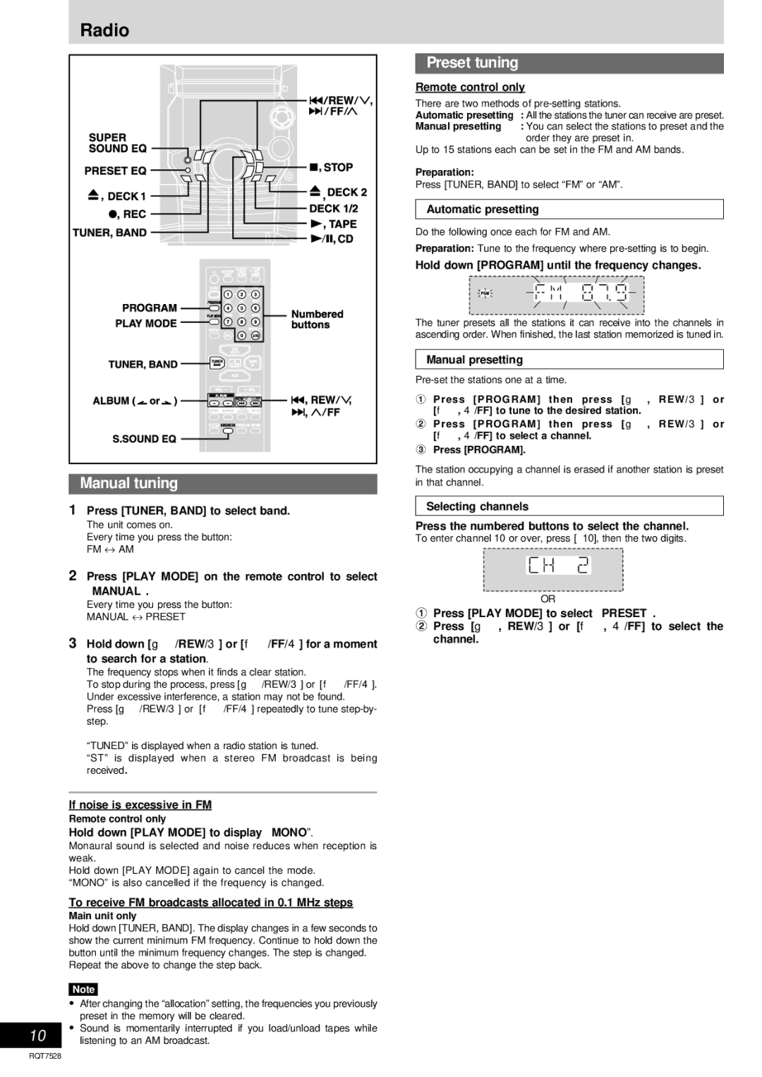 Panasonic SC-AK220 operating instructions Manual tuning, Preset tuning 