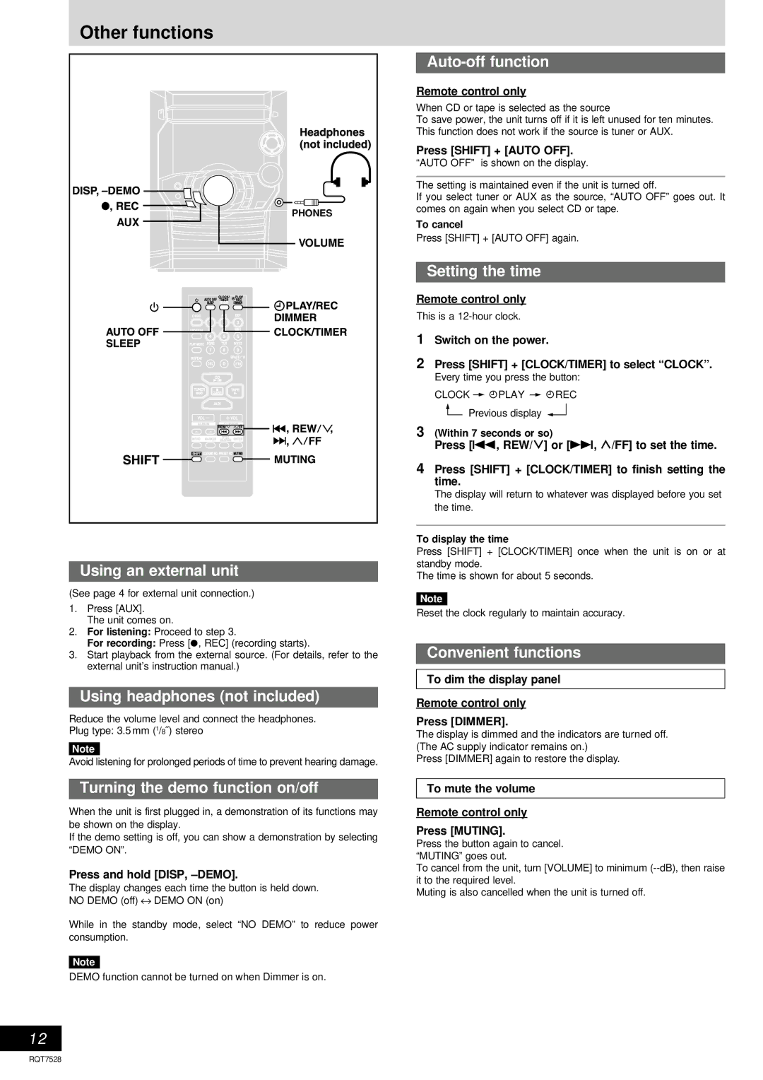 Panasonic SC-AK220 operating instructions Other functions 