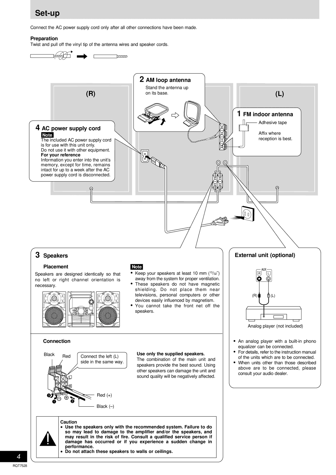 Panasonic SC-AK220 operating instructions Set-up, Preparation, Placement, Connection 