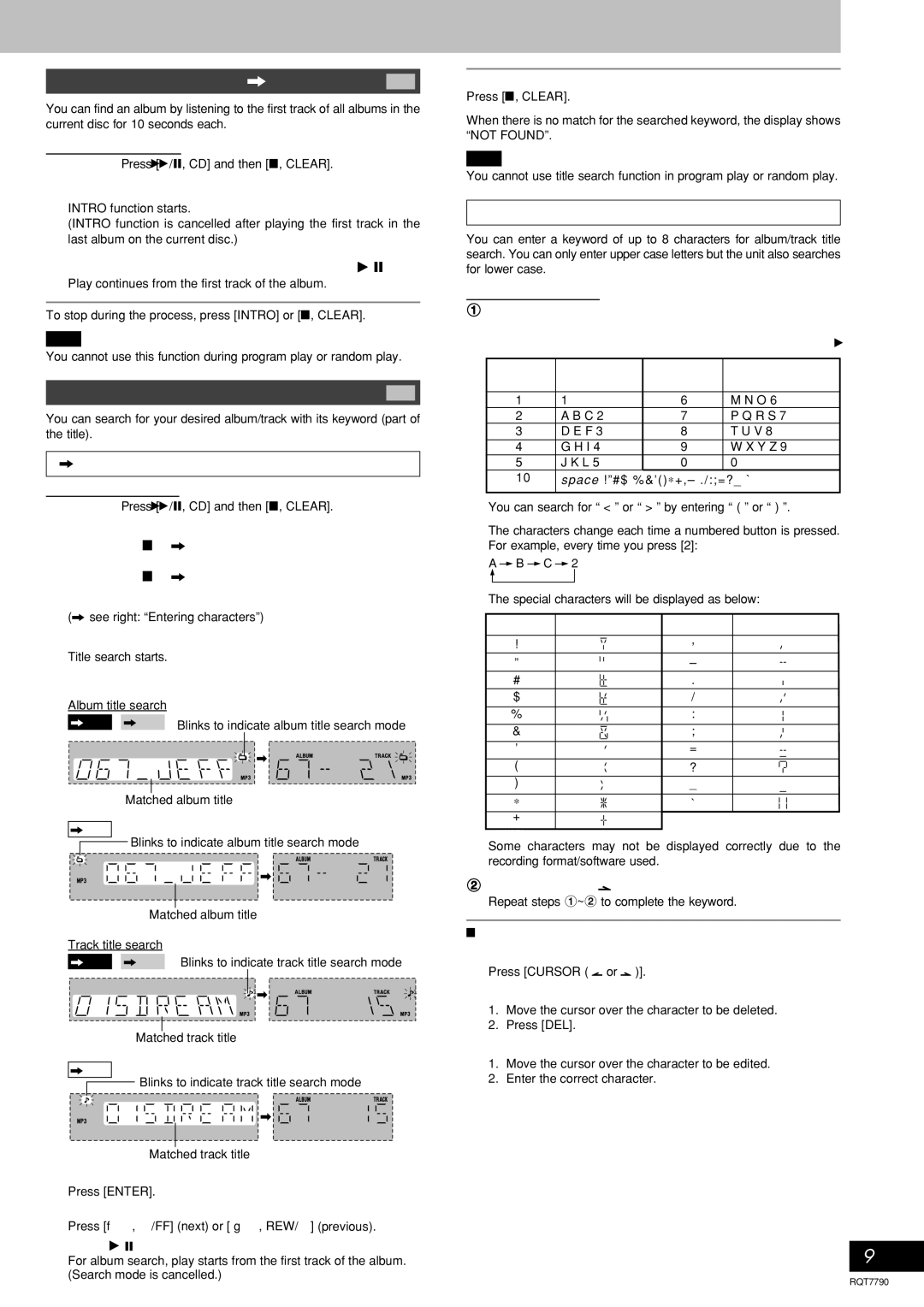 Panasonic SC-AK333, SC-AK230 operating instructions Intro function Album scan, Title search function 