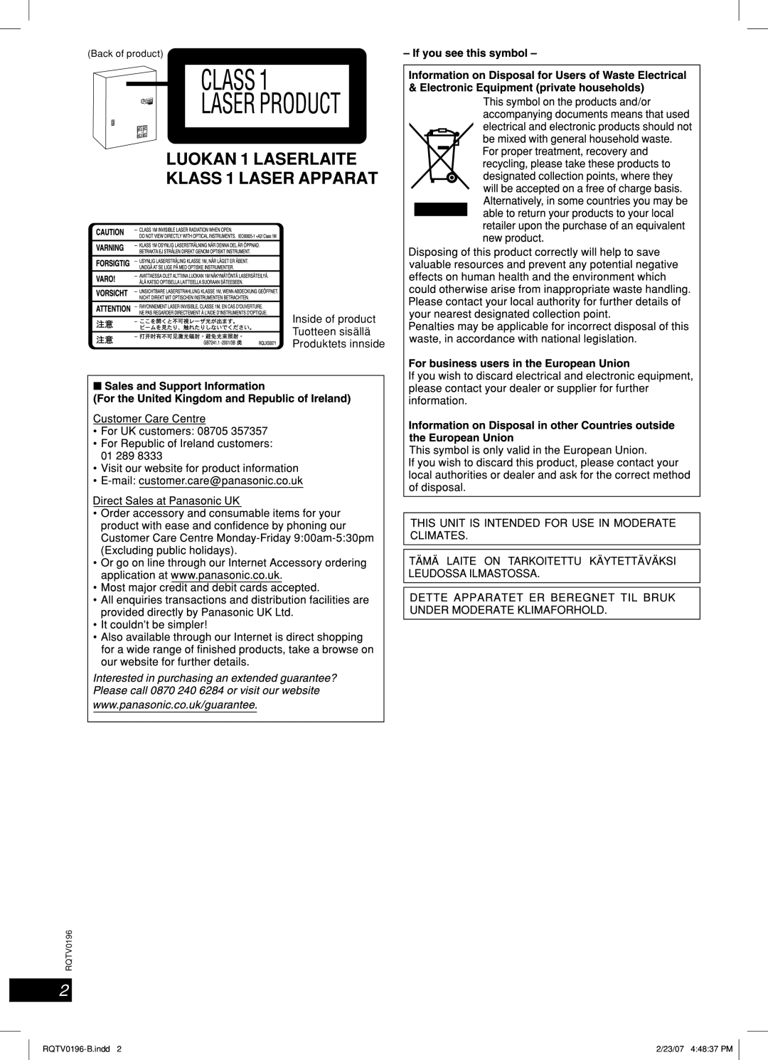 Panasonic SC-AK250, SC-AK350 operating instructions Inside of product, Tuotteen sisällä, Produktets innside 