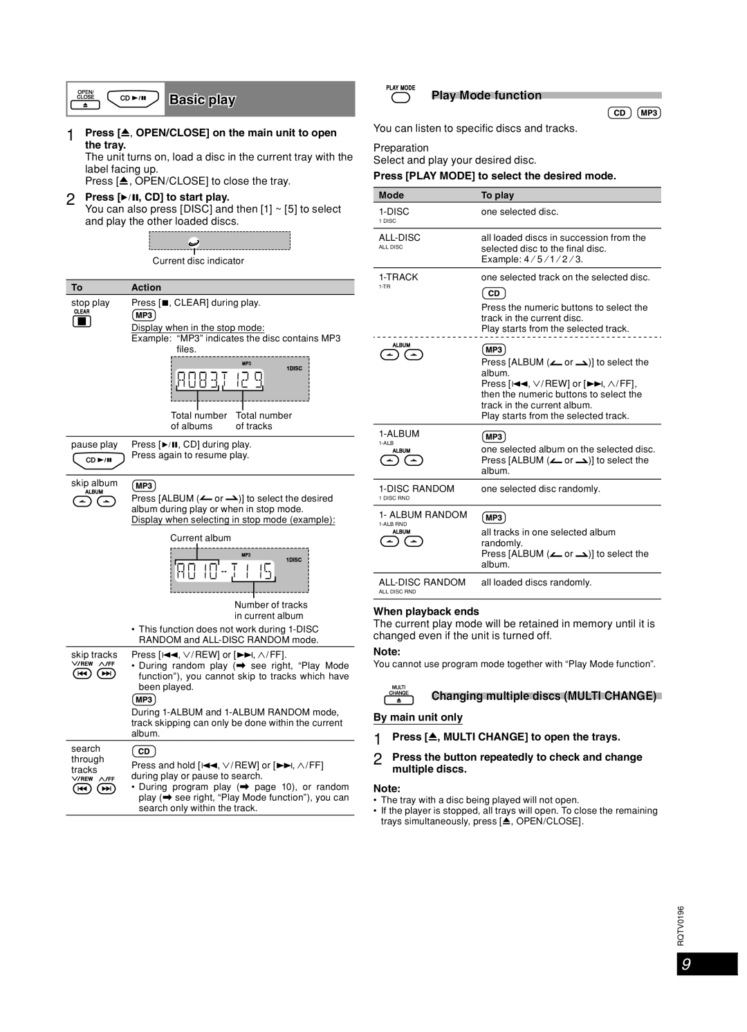 Panasonic SC-AK350, SC-AK250 operating instructions Discs, Basic play, Play Mode function, Preparation 