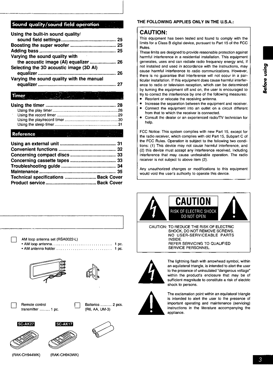 Panasonic SC-AK17, SC-AK27 manual 