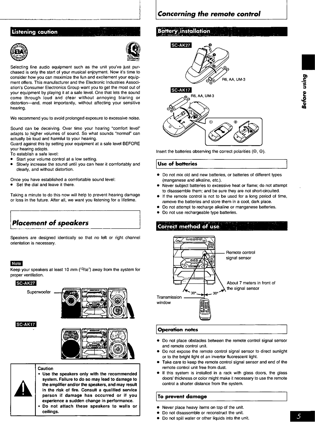 Panasonic SC-AK17, SC-AK27 manual 