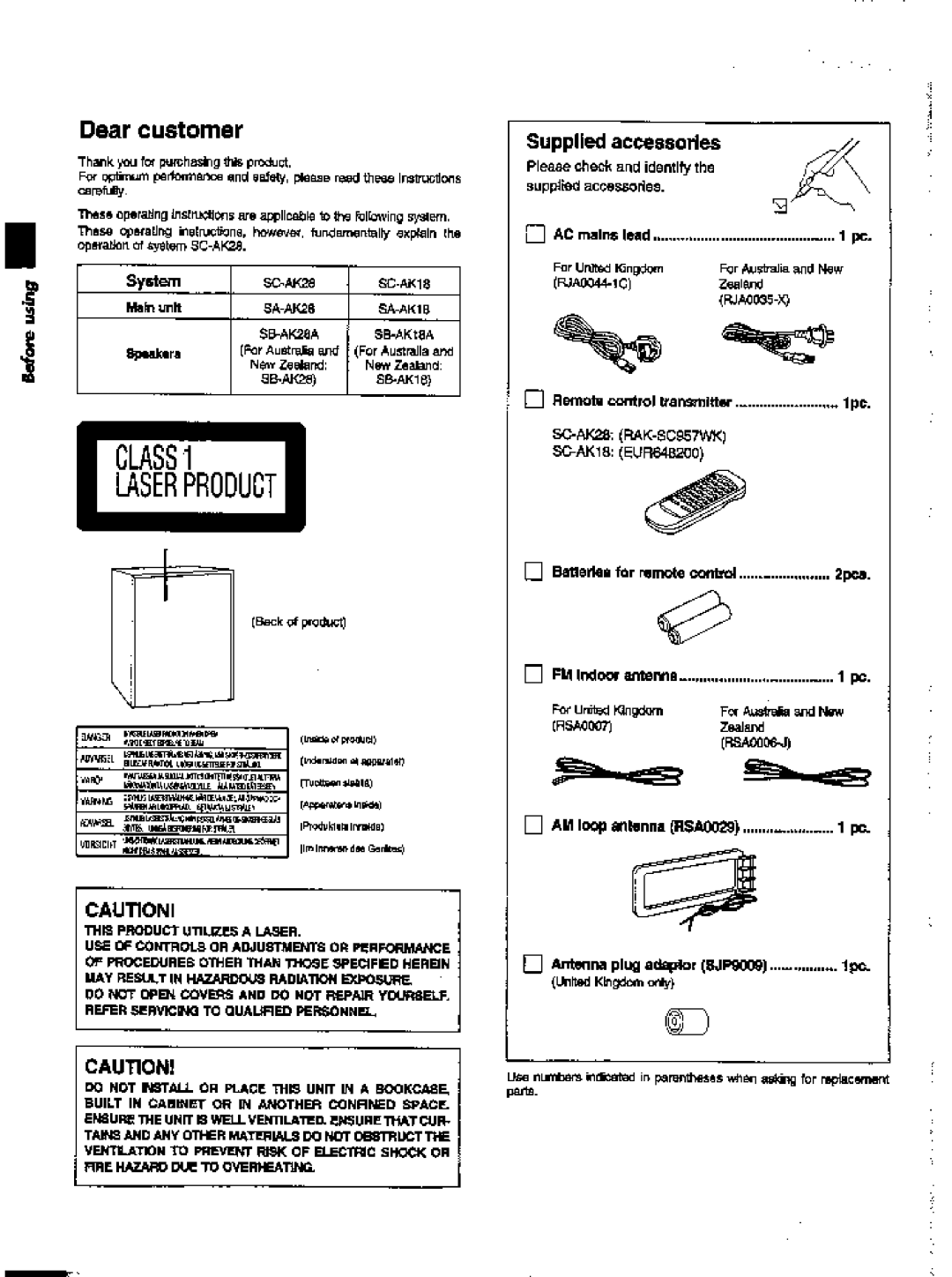 Panasonic SC-AK28 manual 