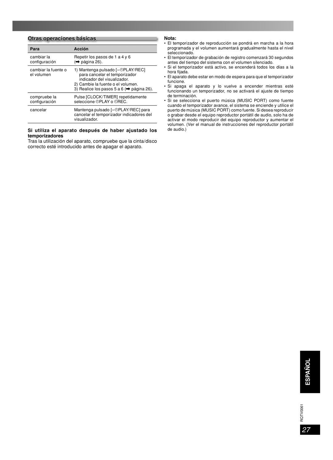 Panasonic SC-AK343, SC-AK240, SC-AK340 important safety instructions Otras operaciones básicas 