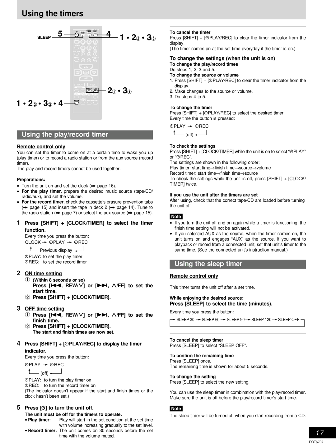 Panasonic SC-AK610, SC-AK403 manual Using the timers, Using the play/record timer, Using the sleep timer 