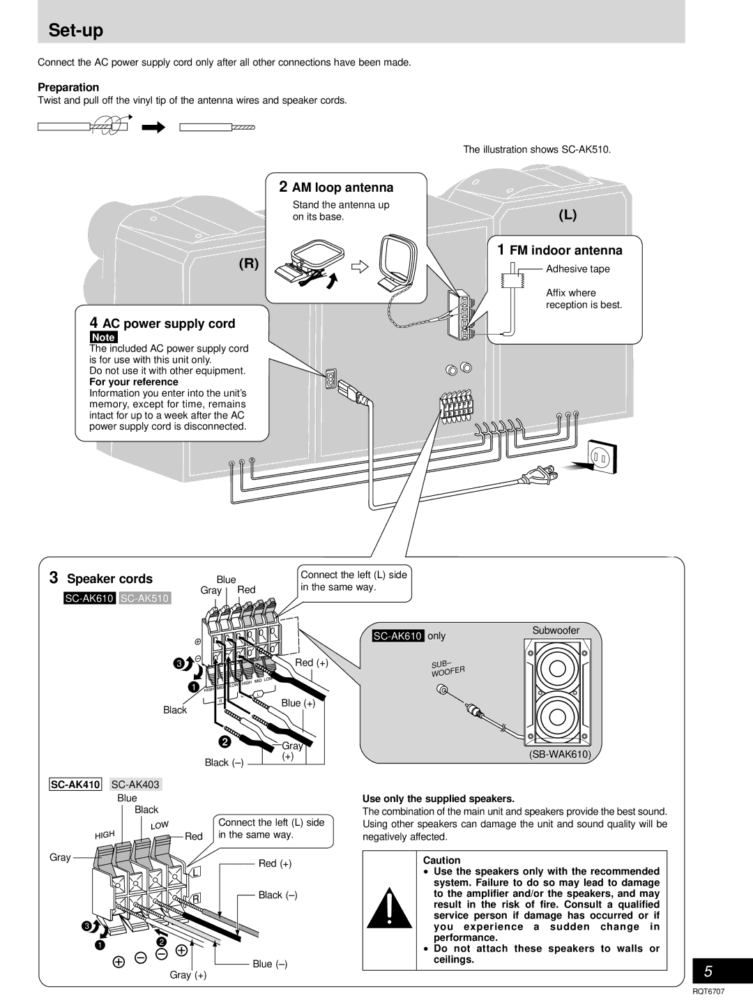 Panasonic SC-AK610, SC-AK403 manual Set-up, Preparation, For your reference, Use only the supplied speakers 