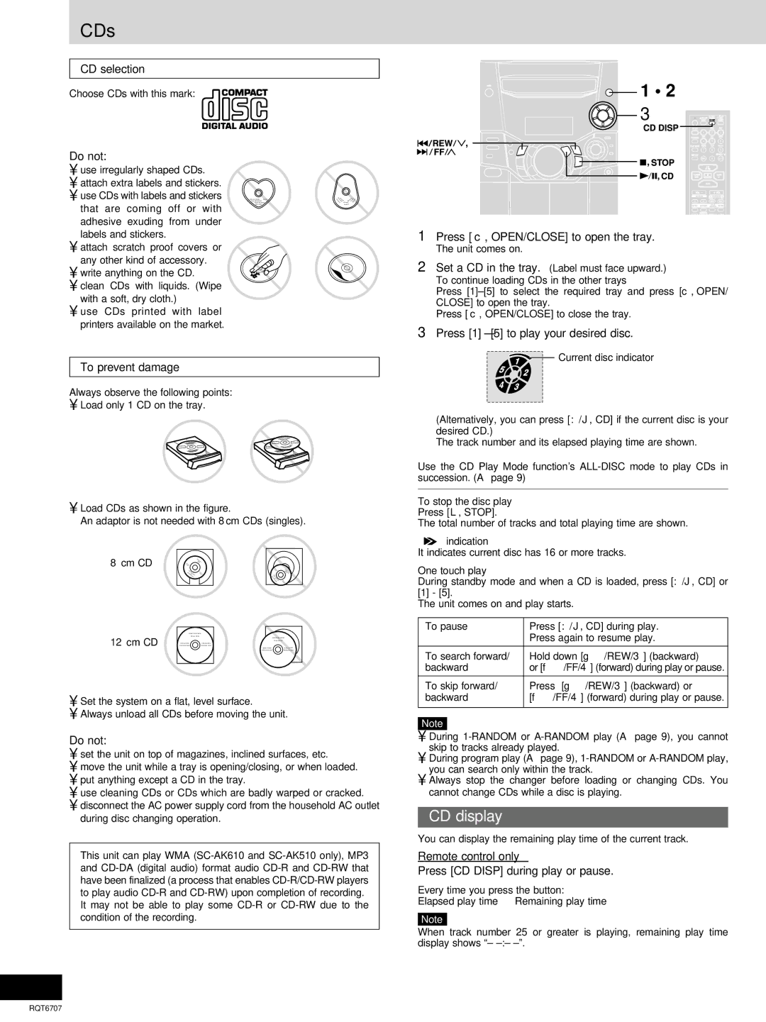 Panasonic SC-AK403, SC-AK610 manual CDs, CD display 