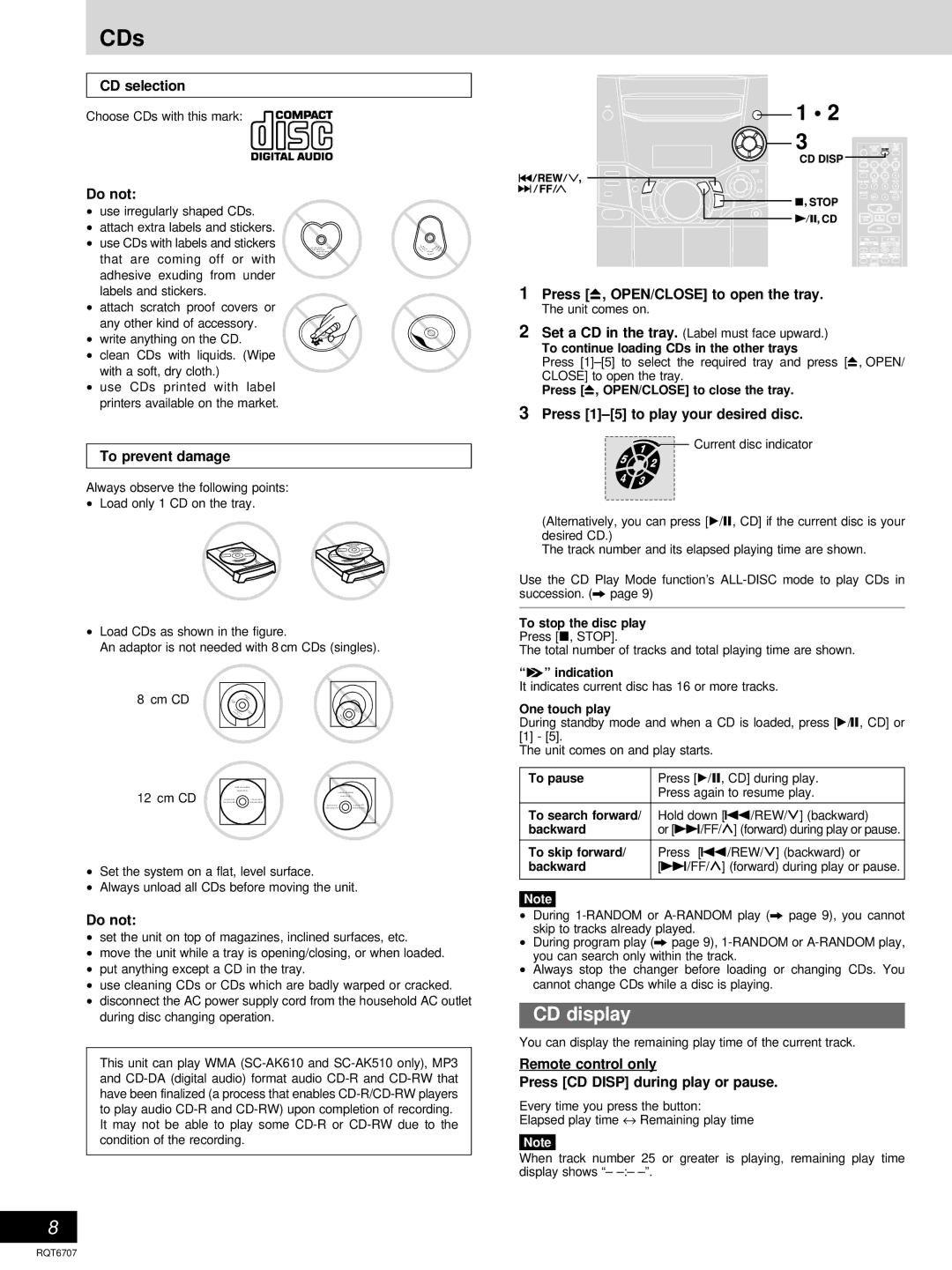 Panasonic SC-AK410, SC-AK510 manual CDs, CD display 