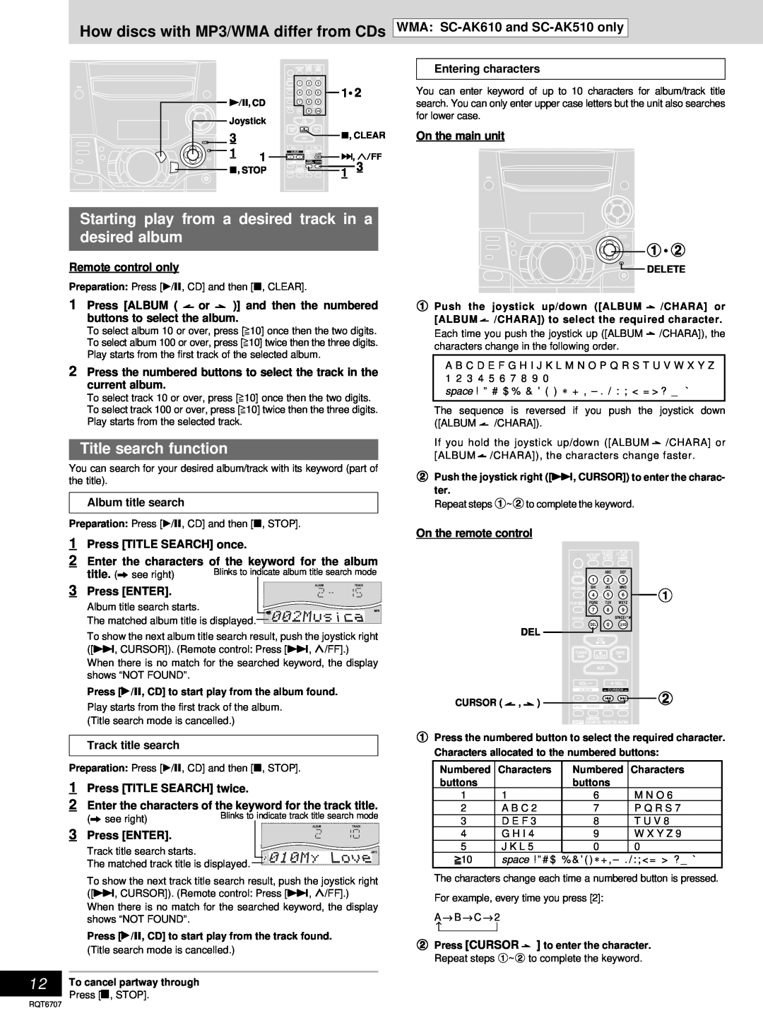 Panasonic SC-AK410 manual How discs with MP3/WMA differ from CDs, Title search function, WMA SC-AK610and SC-AK510only 