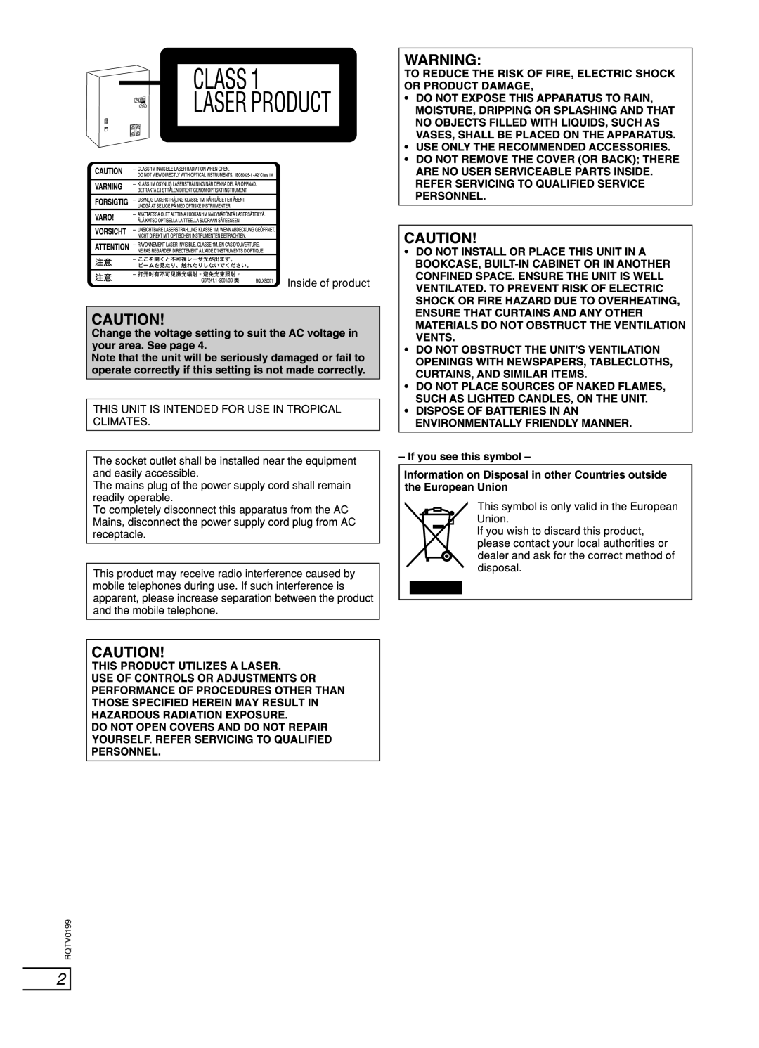 Panasonic SC-AK350, SC-AK450, SC-AK250 important safety instructions English 