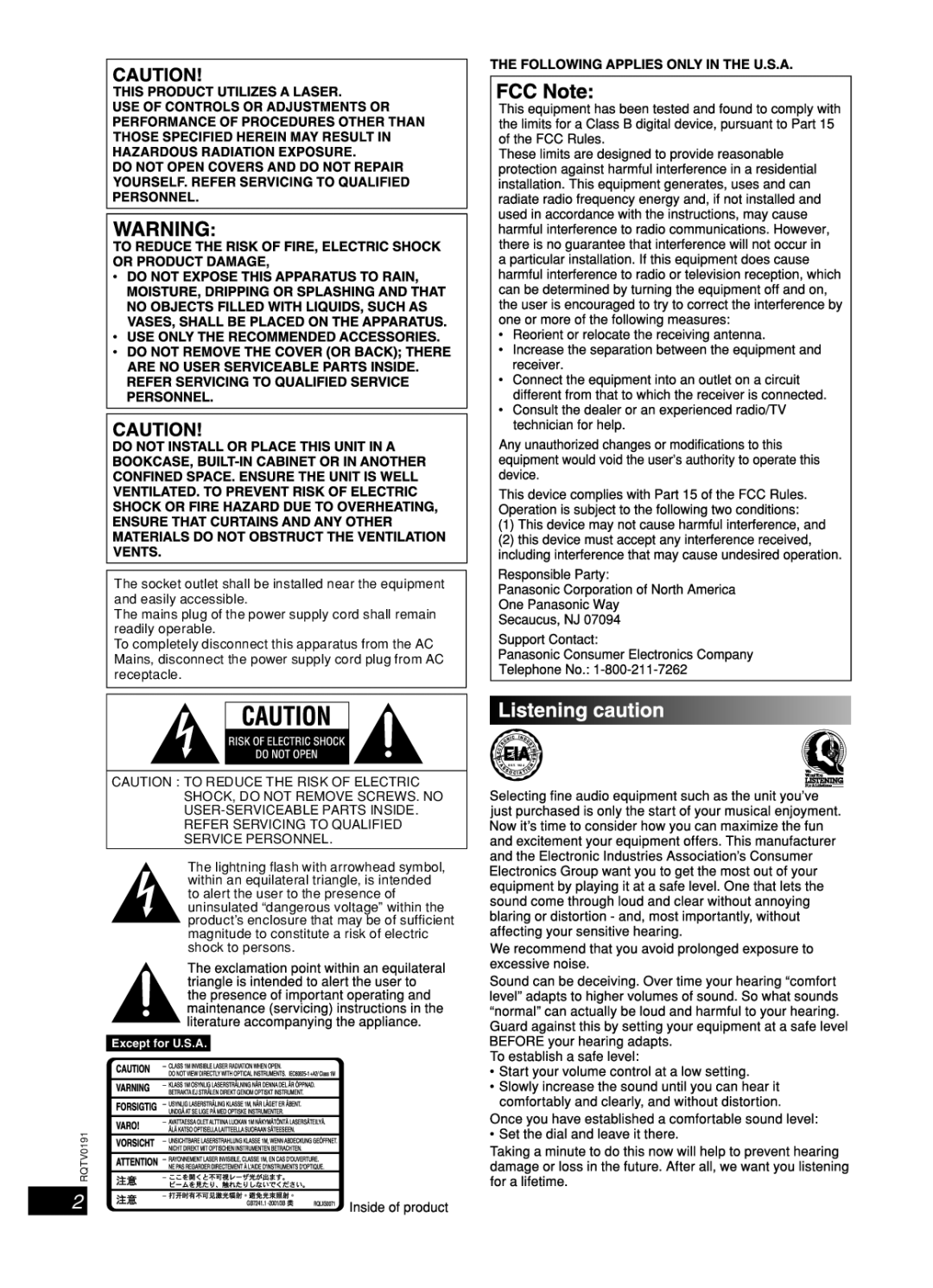 Panasonic SC-AK450 important safety instructions English Dansk Français 