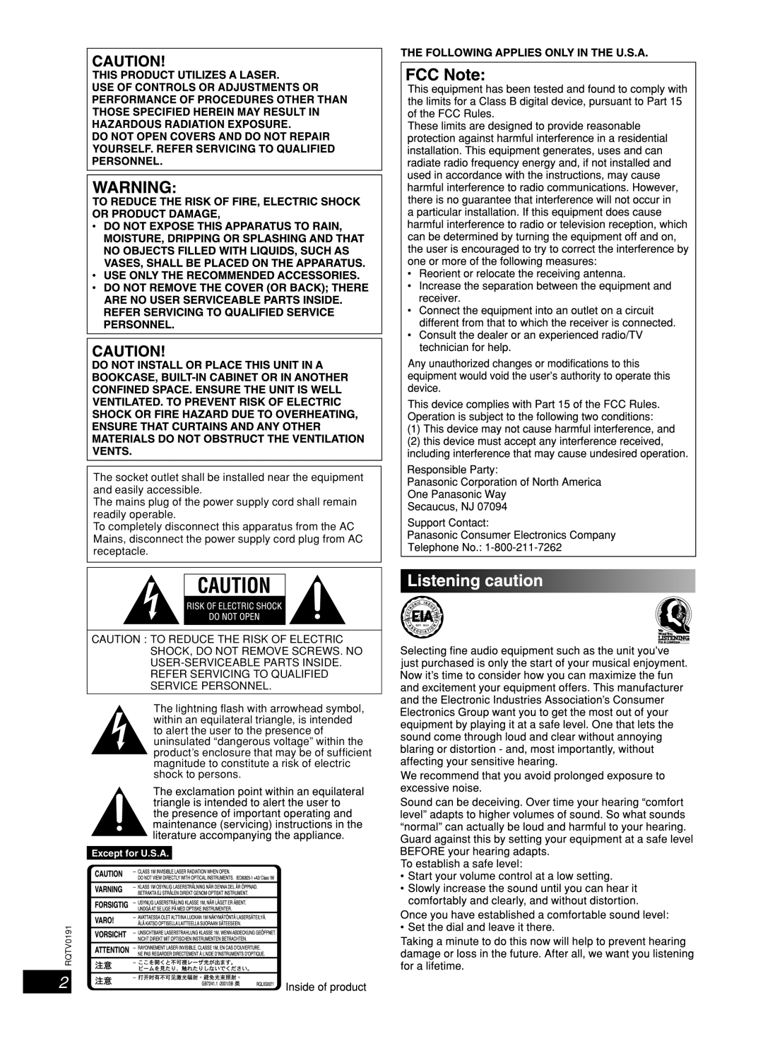 Panasonic SC-AK450 important safety instructions English Dansk, Français 