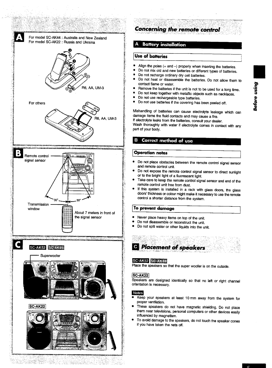 Panasonic SC-AK52 manual 