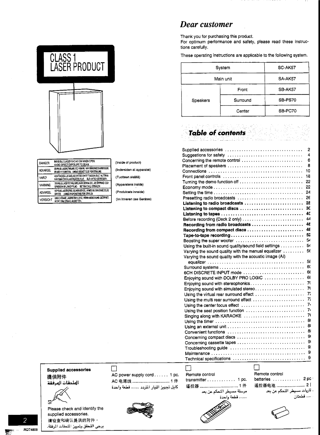 Panasonic SC-AK57 manual 