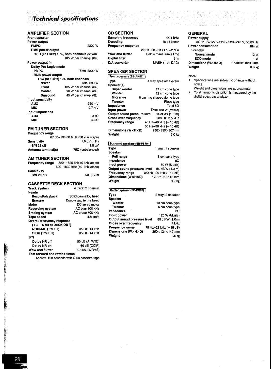 Panasonic SC-AK57 manual 