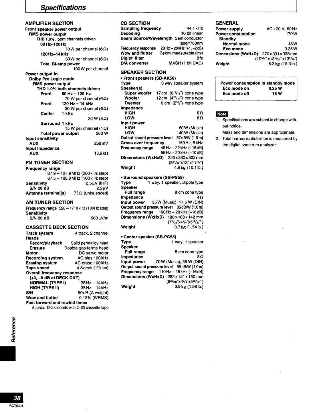 Panasonic SC-AK58 manual 