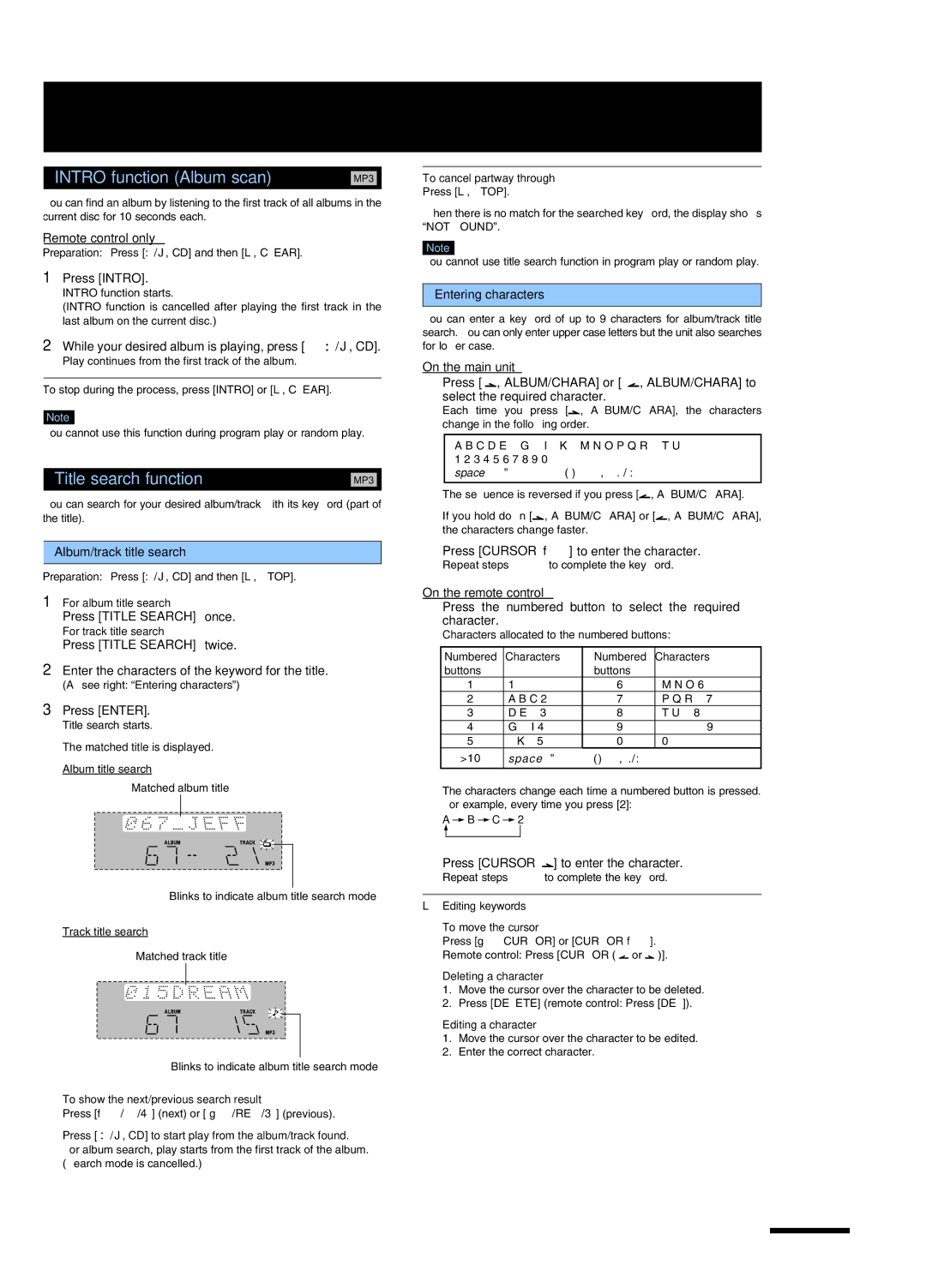 Panasonic SC-AK630 specifications Intro function Album scan, Title search function 