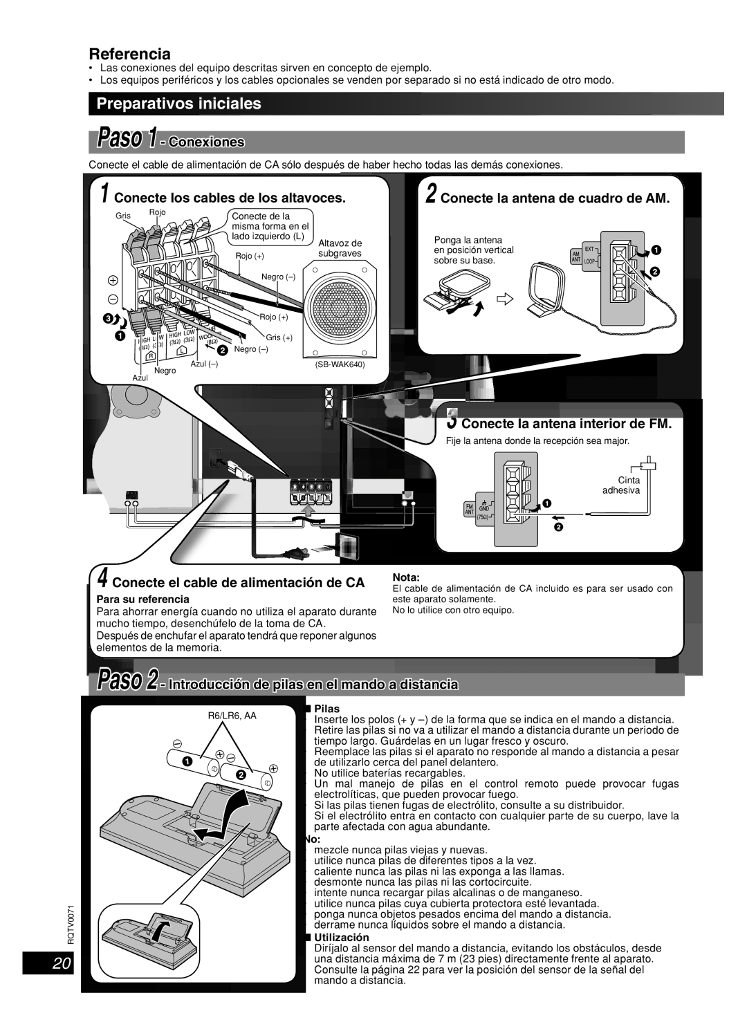 Panasonic SC-AK640 important safety instructions Preparativos iniciales, Español 