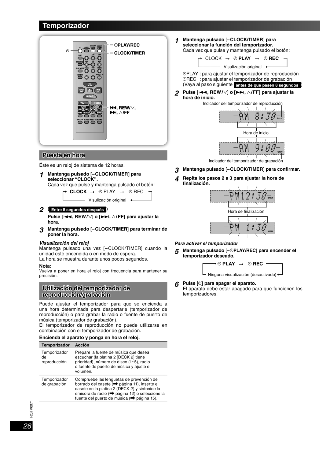 Panasonic SC-AK640 Temporizador, Puesta en hora, Utilización del temporizador de Reproducción/grabación 