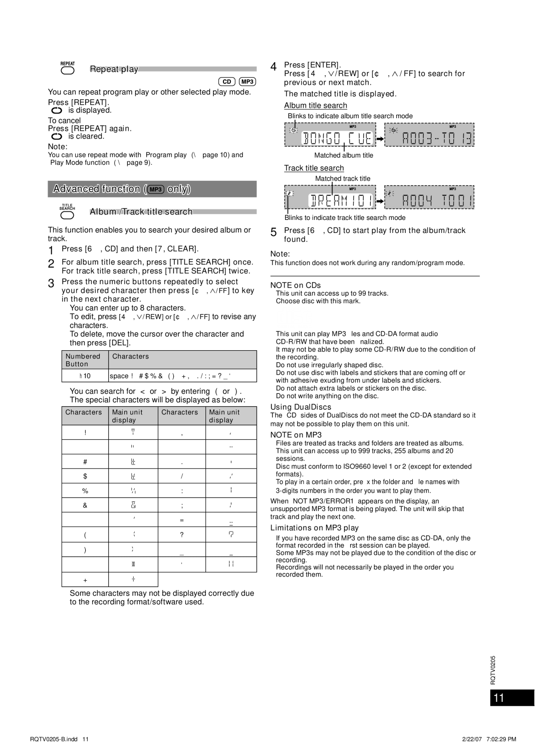 Panasonic SC-AK750 specifications Advanced function only, Repeat play, Album /Track title search, To cancel 