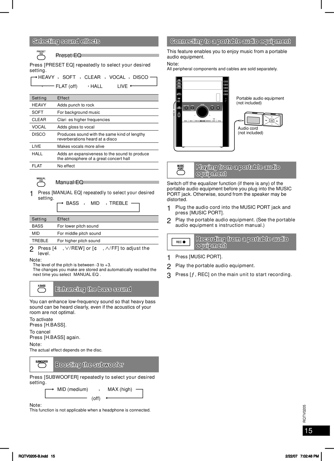 Panasonic SC-AK750 specifications Sound adjustment, External unit 