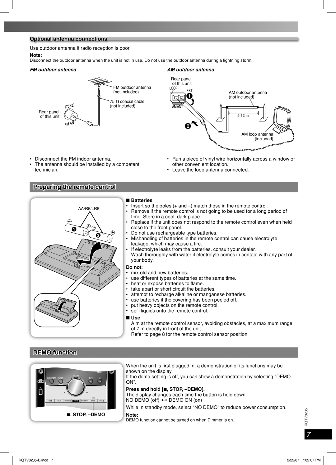 Panasonic SC-AK750 Preparing the remote control, Français Lang, DEMO function, Deutsch Dansk, FM outdoor antenna 