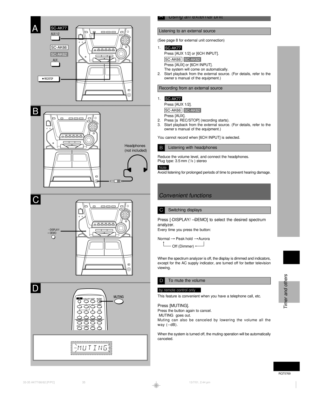 Panasonic SC-AK62, SC-AK77, SC-AK66 manual Using an external unit, Convenient functions, Others 