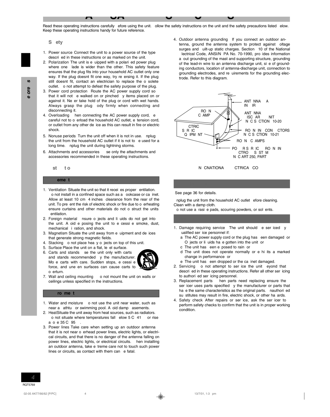 Panasonic SC-AK66, SC-AK77, SC-AK62 manual Safety, Installation, Maintenance, Service 