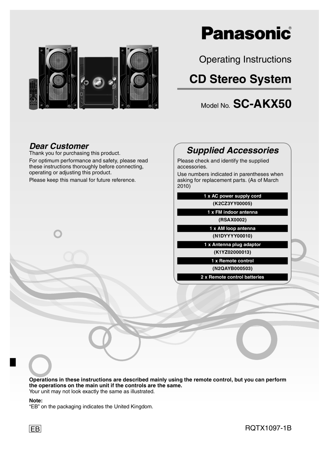 Panasonic SC-AKX50 operating instructions CD Stereo System 