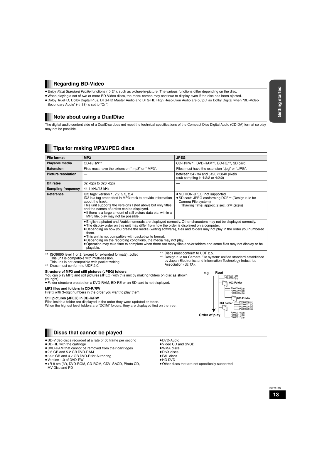 Panasonic SC-BT100 warranty Regarding BD-Video, Tips for making MP3/JPEG discs, Discs that cannot be played, MP3 Jpeg 