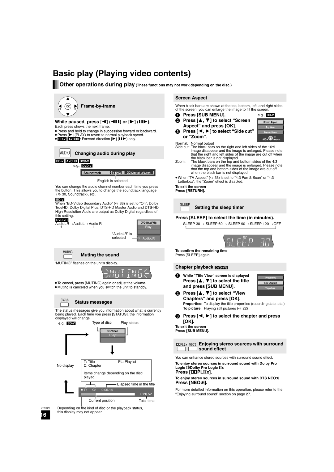 Panasonic SC-BT100 warranty Basic play Playing video contents 