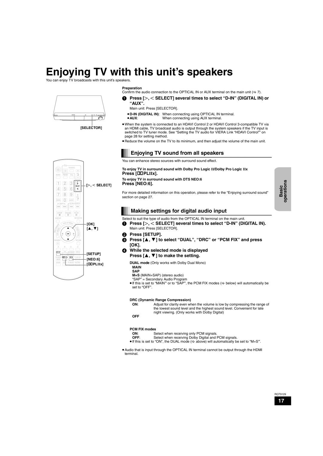 Panasonic SC-BT100 warranty Enjoying TV with this unit’s speakers, Enjoying TV sound from all speakers 