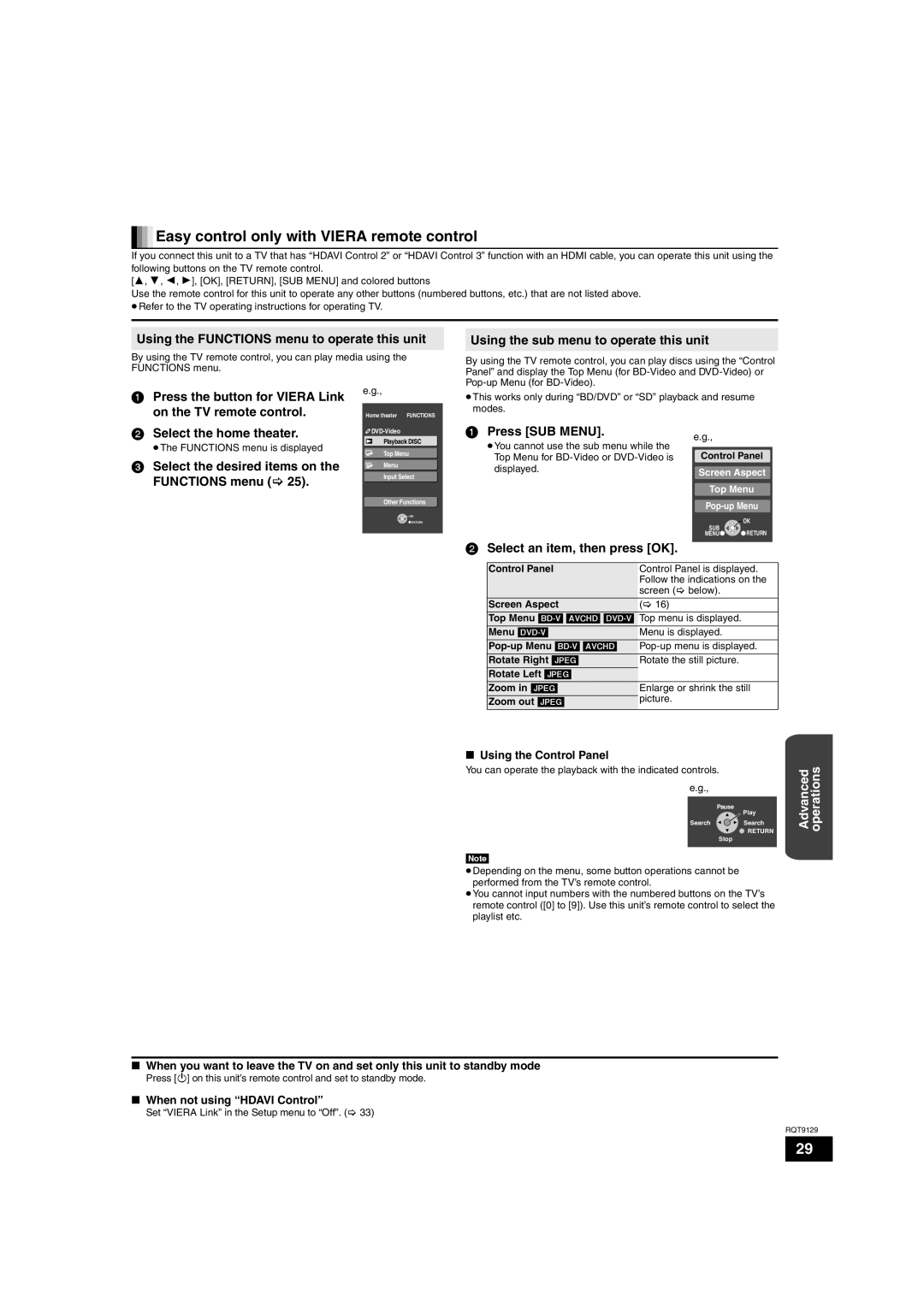 Panasonic SC-BT100 warranty Easy control only with Viera remote control 