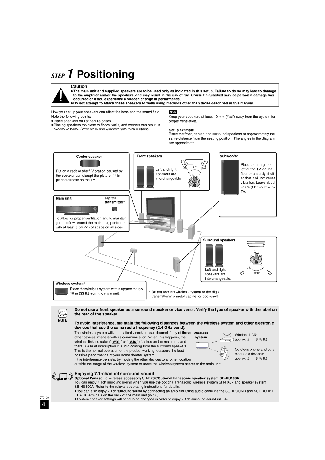 Panasonic SC-BT100 warranty Positioning, Enjoying 7.1-channel surround sound, Setup example, Main unit Digital 