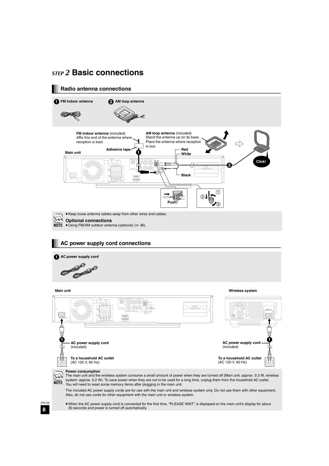 Panasonic SC-BT100 warranty Radio antenna connections, AC power supply cord connections 