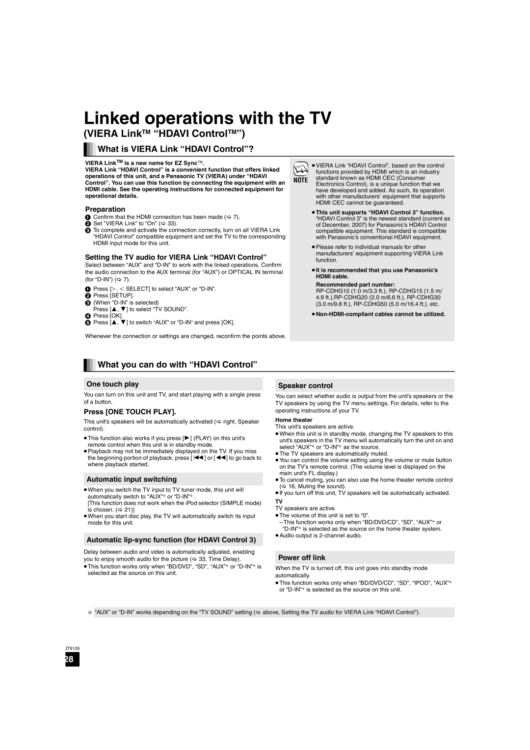 Panasonic SC-BT100 Linked operations with the TV, VIERA LinkTM “HDAVI ControlTM”, What is VIERA Link “HDAVI Control”? 