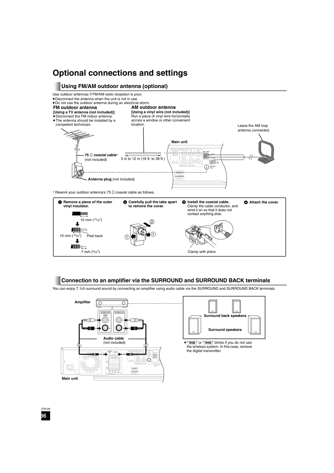 Panasonic SC-BT100 warranty Optional connections and settings, Using FM/AM outdoor antenna optional, FM outdoor antenna 