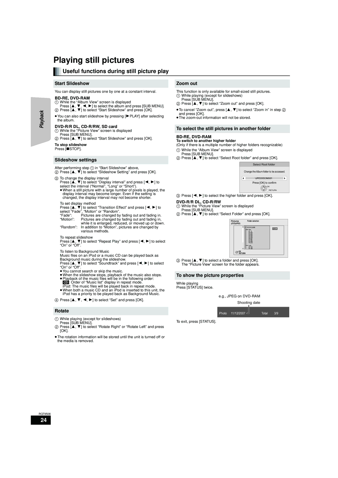 Panasonic SC-BT200, SC-BT303, SC-BT203 warranty Playing still pictures, Useful functions during still picture play 