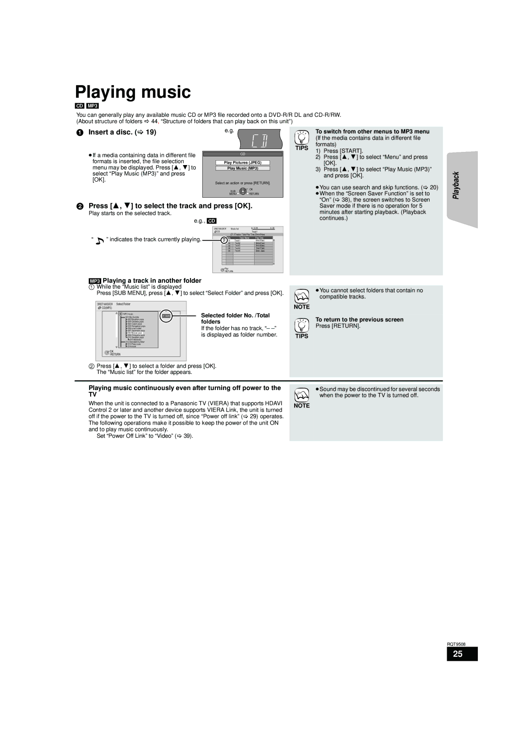 Panasonic SC-BT303, SC-BT200, SC-BT203 warranty Playing music, Insert a disc, Press 3, 4 to select the track and press OK 