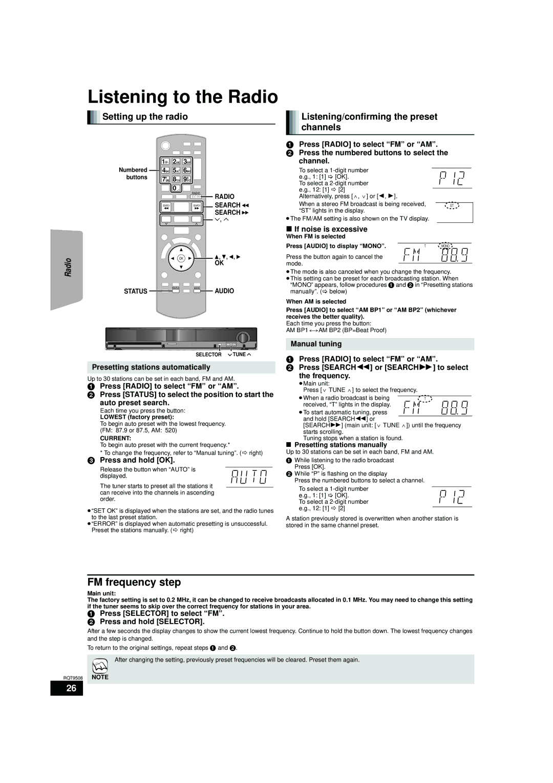 Panasonic SC-BT203, SC-BT200 warranty Listening to the Radio, Setting up the radio, Listening/confirming the preset channels 