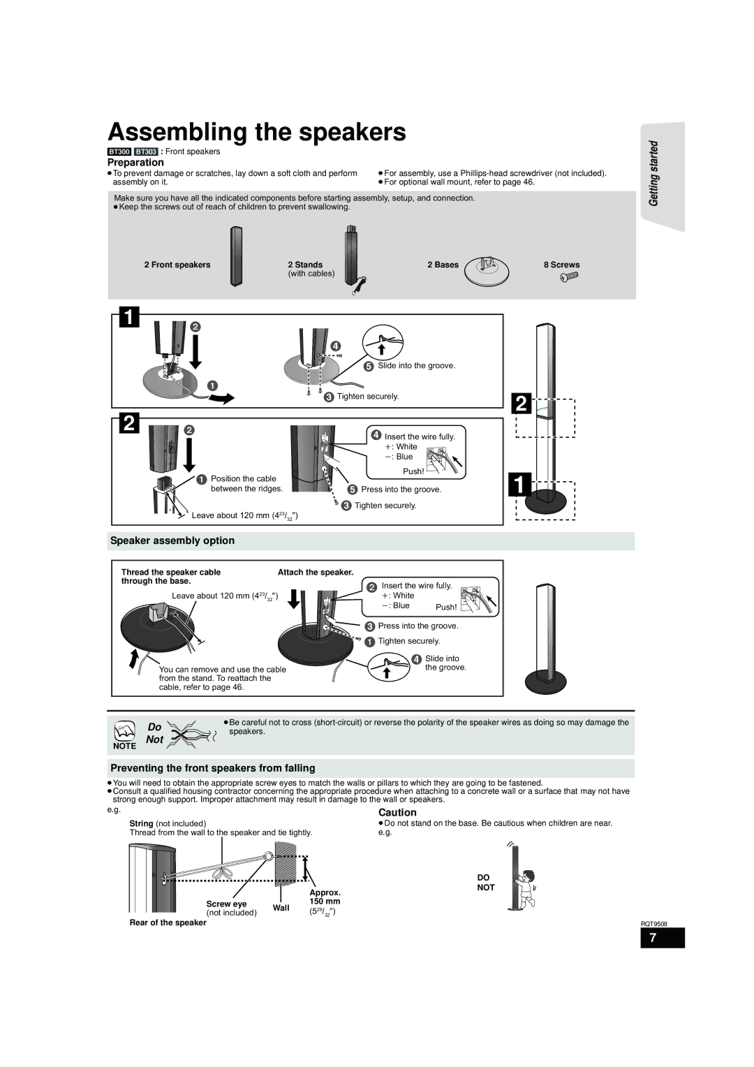 Panasonic SC-BT303, SC-BT200, SC-BT203 warranty Assembling the speakers, Preparation, Speaker assembly option, Not 