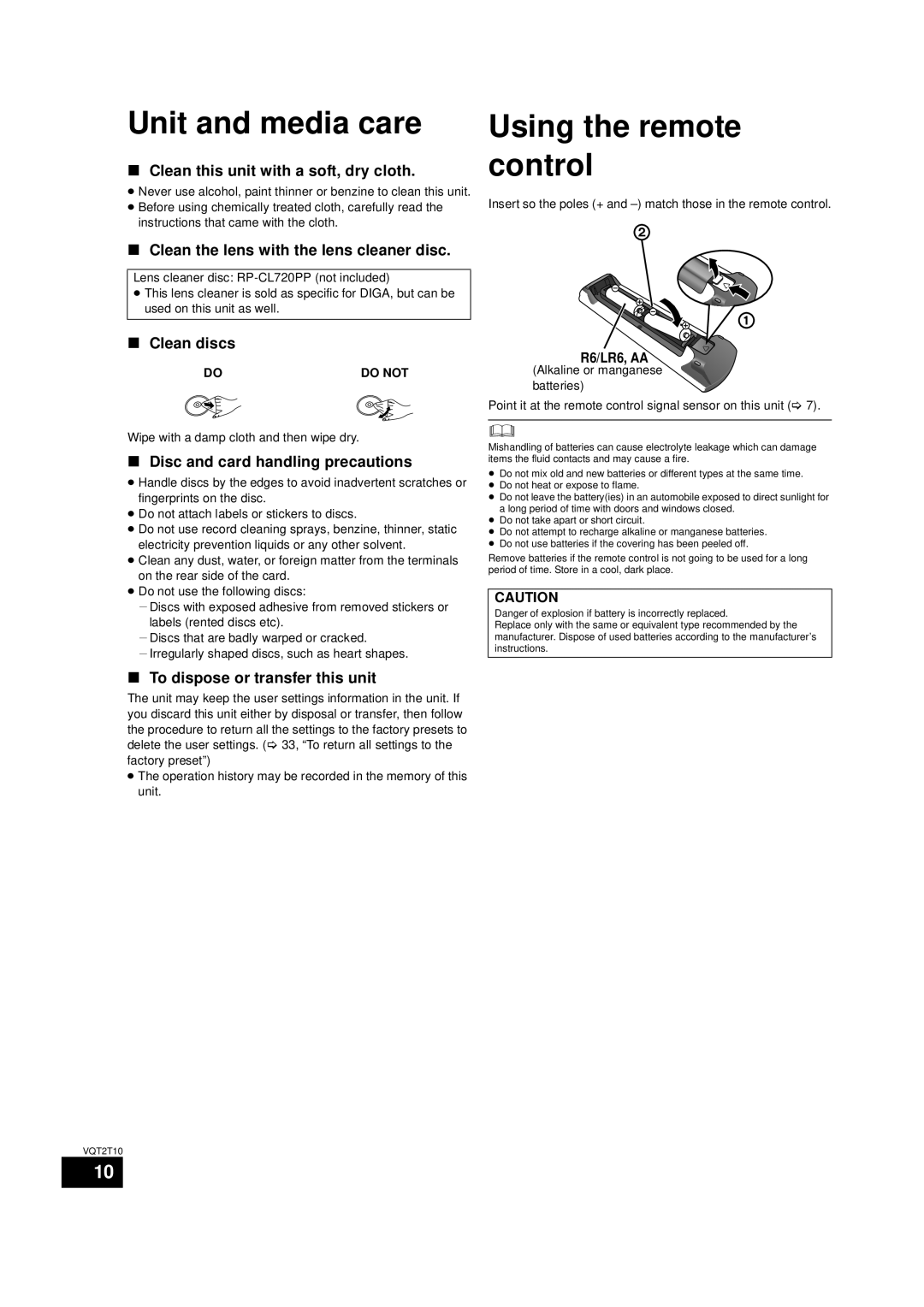 Panasonic SC-BT228, VQT2T10 warranty Unit and media care, Using the remote control 