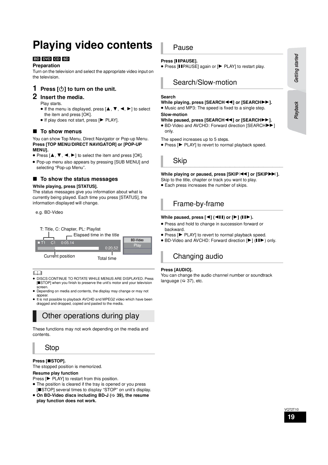 Panasonic VQT2T10, SC-BT228 warranty Playing video contents 